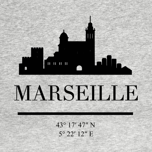 MARSEILLE FRANCE BLACK SILHOUETTE SKYLINE ART by deificusArt